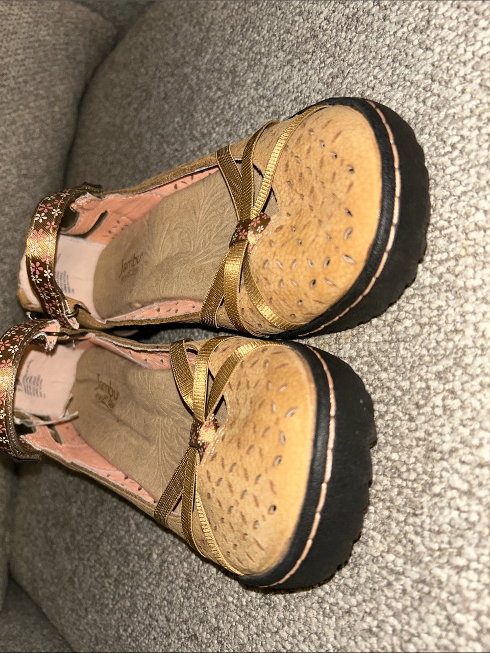 Jambu Cherry Blossom Tan leather Floral Strap Mary Jane Flats 7.5 New - Picture 4 of 6